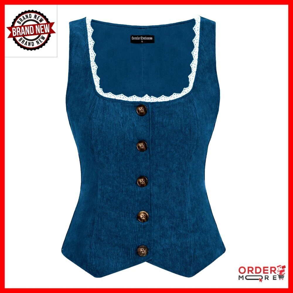 X-Large Renaissance Corset Vest Corduroy Button Down Vintage Pirate Costume
